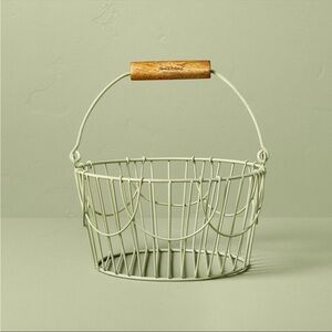 Hearth & Hand Farmhouse Coated Wire Easter Basket w/ Wood Handle Sage Green NWT